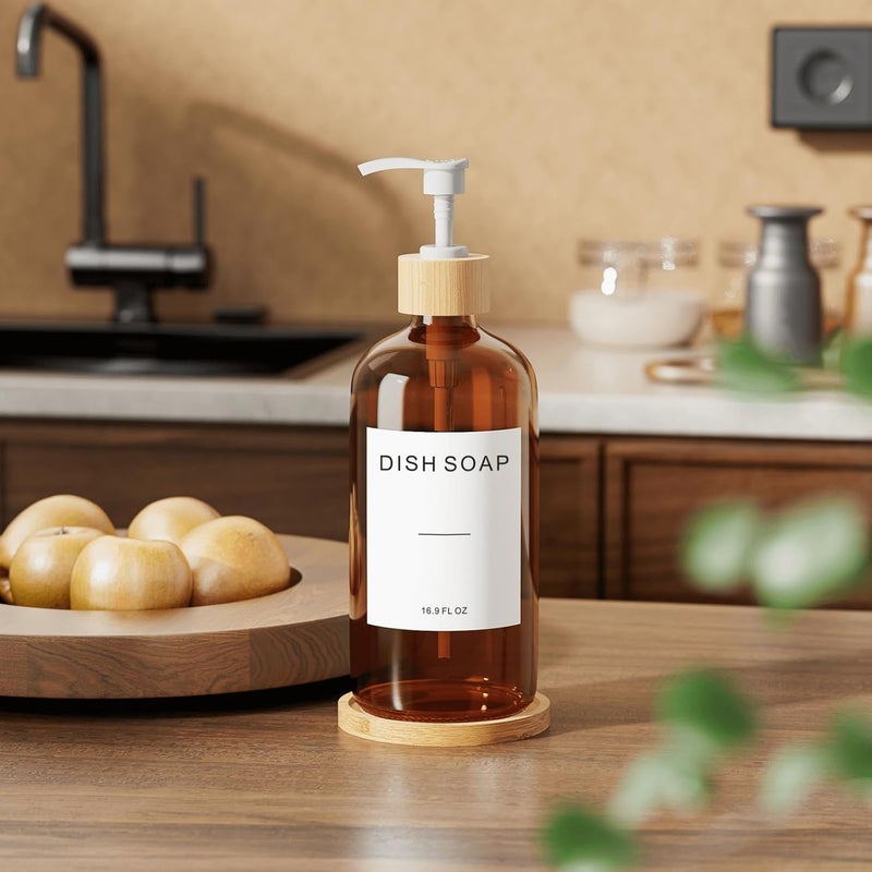 Prus Waso Amber Glass Soap Dispenser, Perfect for Hand Soap Dispenser for Bathroom, Lotion Pump Dispenser, or Sanitizer Dispenser. (Amber & White) - Image 3